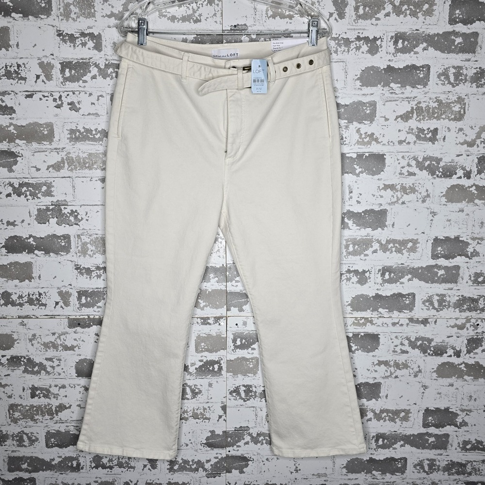 NWT Loft Jeans Womens 31‎ Beige The Kick Crop High Rise Belted Stretch Bootcut